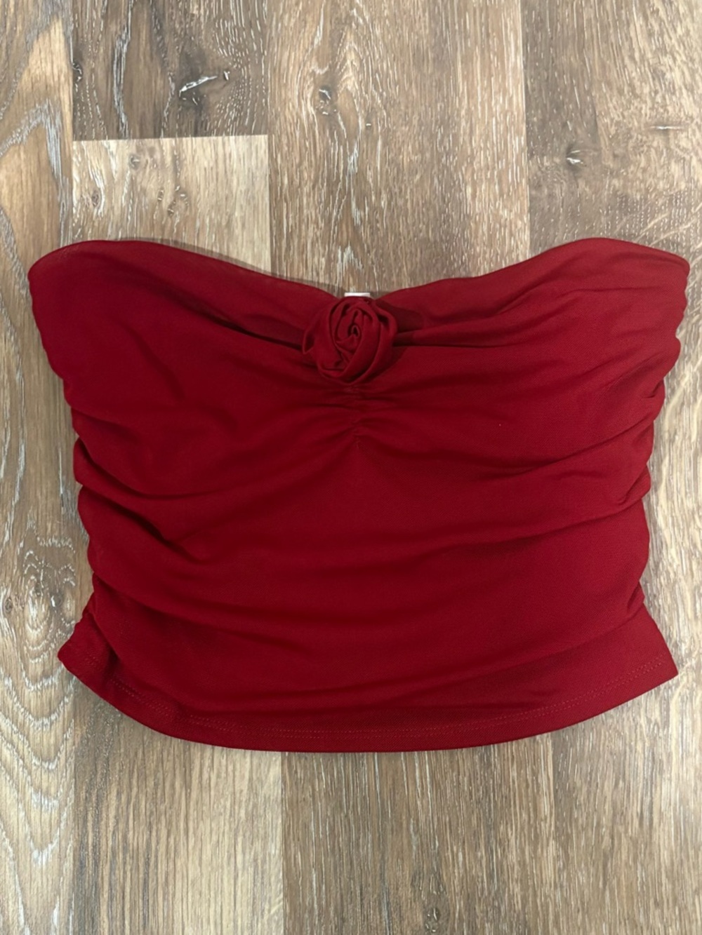 Garage Red Strapless Rose-Accent Tube Top